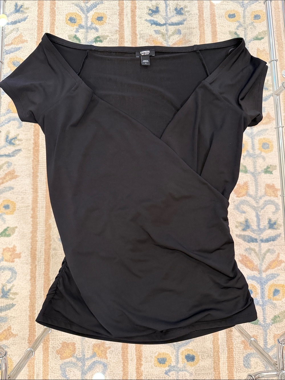 Express Black Surplice Wrap Short Sleeve Top